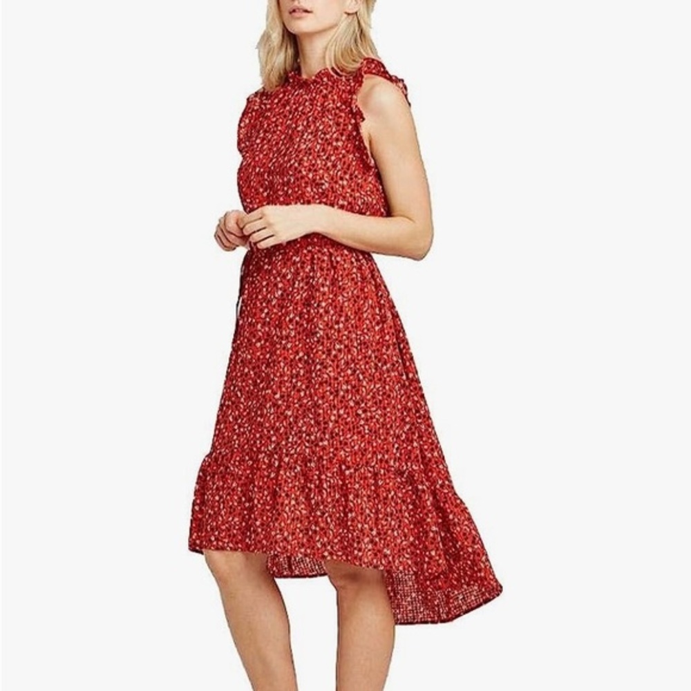 FINAL $ Who What Wear Women's Floral Print Sleeveless Ruffle Trim Dress Sz M